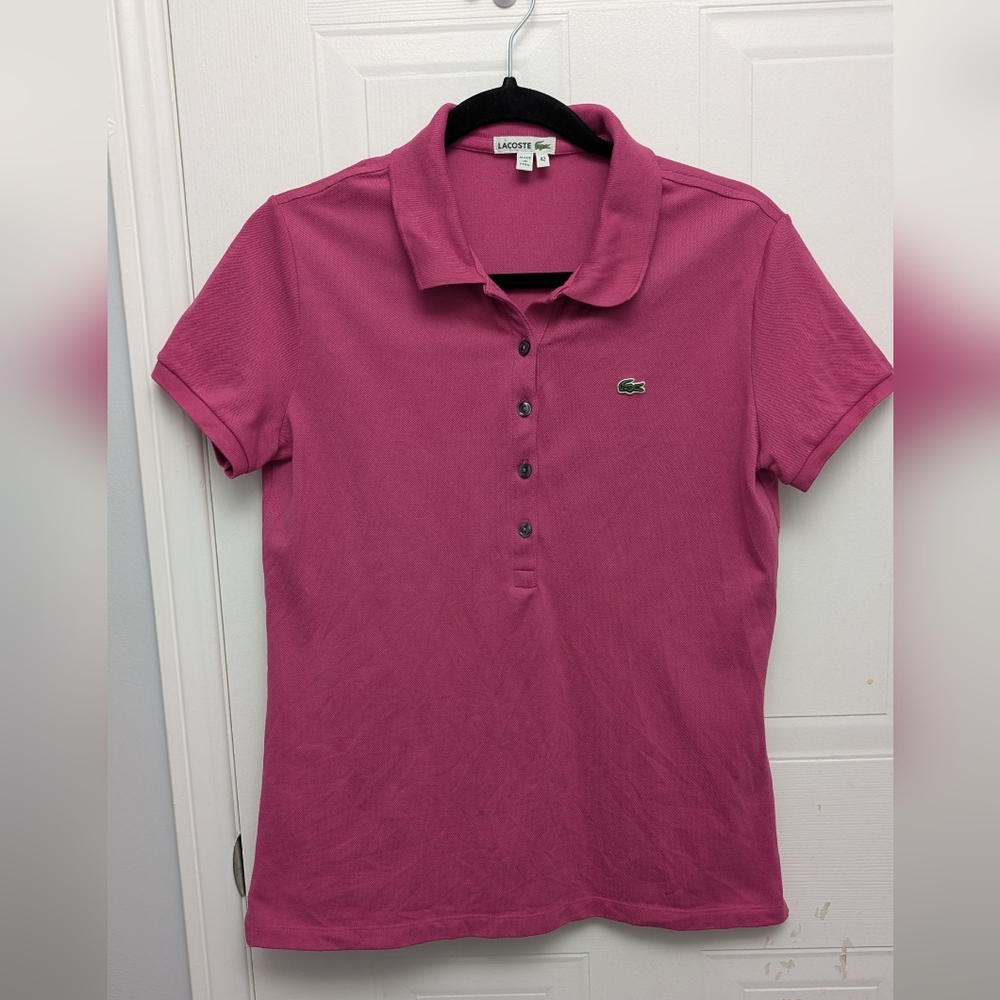 Lacoste Women's Button Down Magenta Polo Shirt